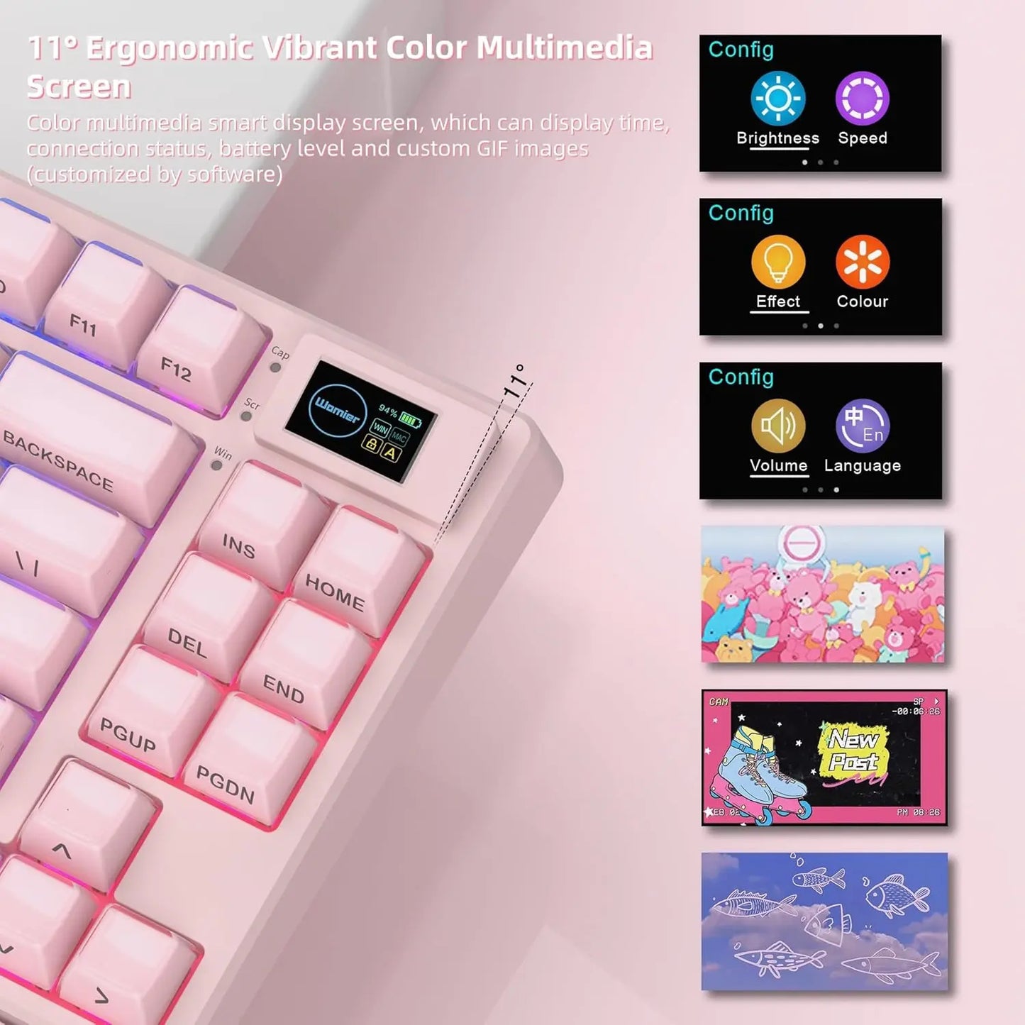Womier Sk80 Pro Kanagawa Themed 75% Wireless Mechanical Keyboard with Multimedia Display with RGB