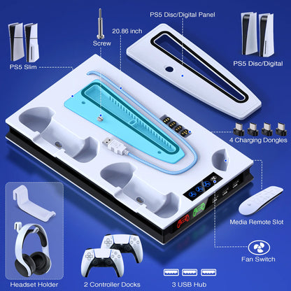 PS5 Stand Cooling Fan for PS5 Slim with PS5 Controller Charger,Beboncool PS5 Accessories,Ps5 Cooling Station for Playstation 5 Slim/Disc/Digital Editions & Playstation 5 Accessories-White Console Smartphone