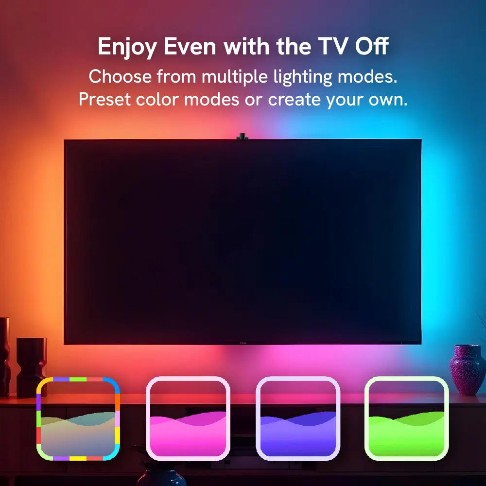 Aura TV Backlight for 50-85In TV LED Light Strip with Color Sync Technology for Immersive TV Light Adjustable RGBIC Lighting Music Visualizer App Control Customizable Scenes