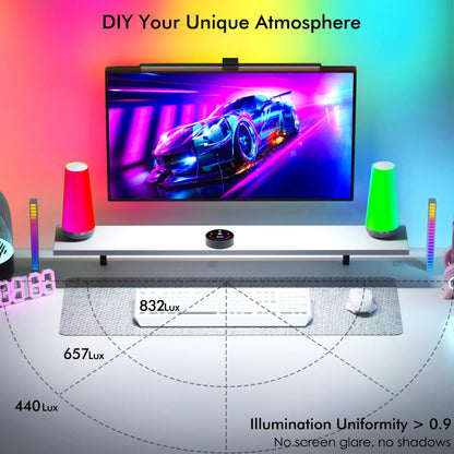 Quntis Monitor Light Gamezone Series RGB Backlight, Desk Setup Gaming Livestreaming Accessories, for Flat/Curved/Ultrawide Monitor - 216 (20Inch) Dimmable Video Lighting