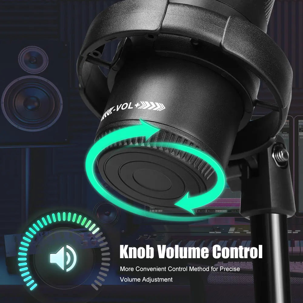PC Gaming Noise-Canceling Condenser Microphone with RGB Light Mute Gain Control Dual Stands USB Type-C Dual Plug for Live Streaming Recording Podcast Chat #Summervibes