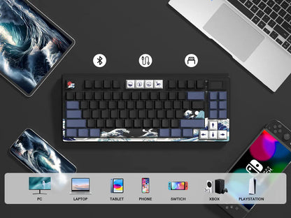 Womier Sk80 Pro Kanagawa Themed 75% Wireless Mechanical Keyboard with Multimedia Display with RGB