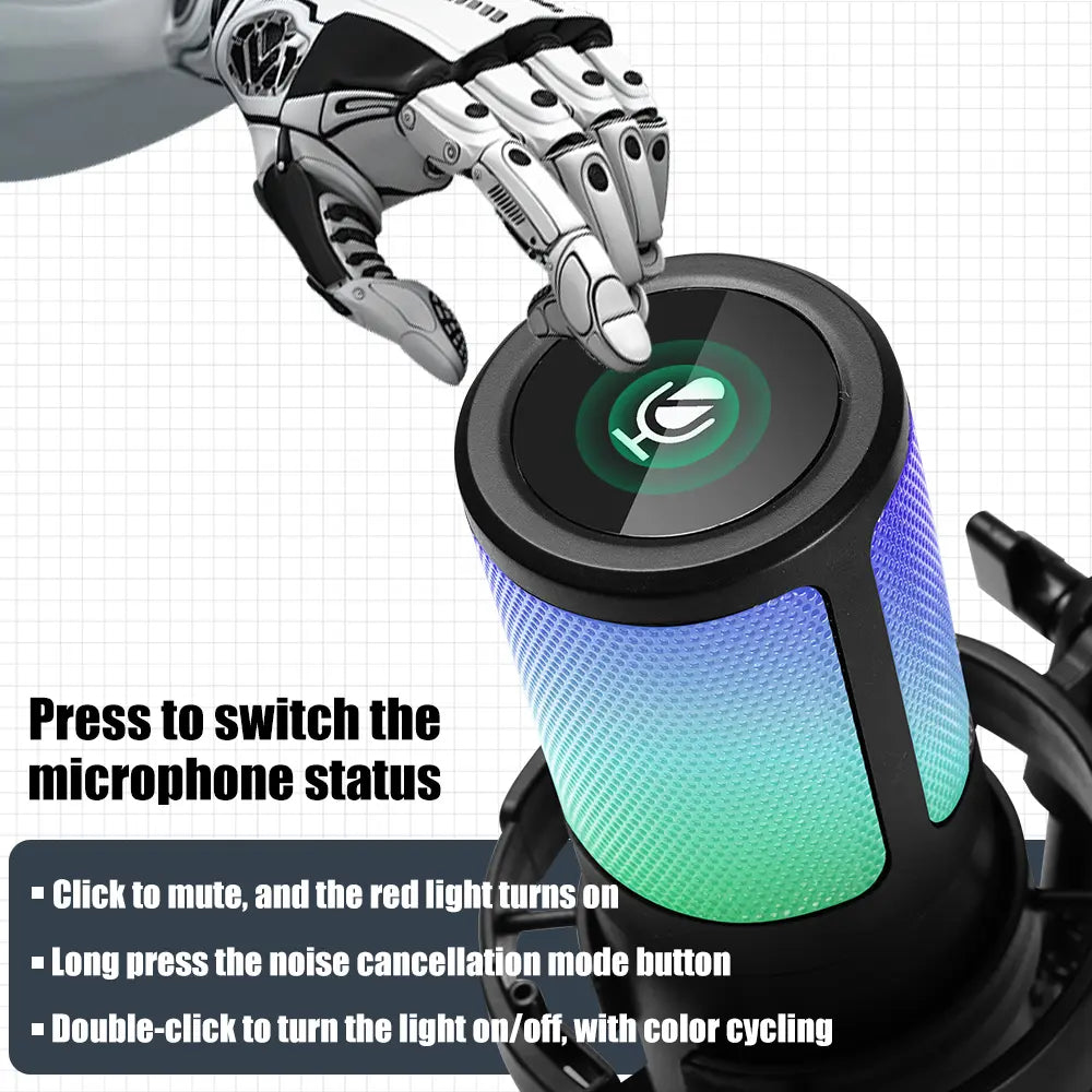 PC Gaming Noise-Canceling Condenser Microphone with RGB Light Mute Gain Control Dual Stands USB Type-C Dual Plug for Live Streaming Recording Podcast Chat #Summervibes