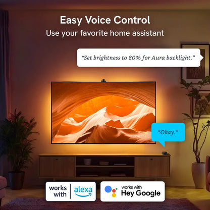 Aura TV Backlight for 50-85In TV LED Light Strip with Color Sync Technology for Immersive TV Light Adjustable RGBIC Lighting Music Visualizer App Control Customizable Scenes