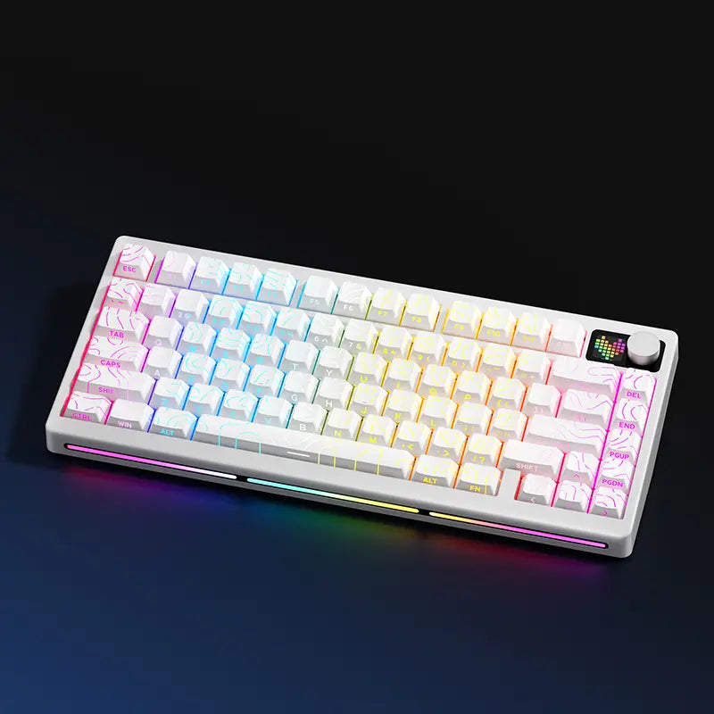 ELECFOX SPECTRA75 Mechanical Gaming Keyboard, Wireless Tri-Mode Connection, PBT Keycaps, RGB Backlight, LED Dot Matrix Display, Gasket Hot-Swappable, Multimedia Knob, Creamy Keyboard PC Accessories