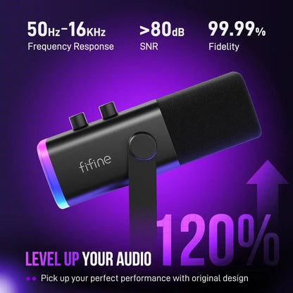 FIFINE AM8 XLR/USB Gaming Microphone for Podcast Recording, Dynamic RGB Mic with Quick Mute, Headphone Jack, Gain Knob, Volume Control, Desktop Mic for PC Gamer, XLR Mic for Audio Interface Mixer, for USB-C Smartphone