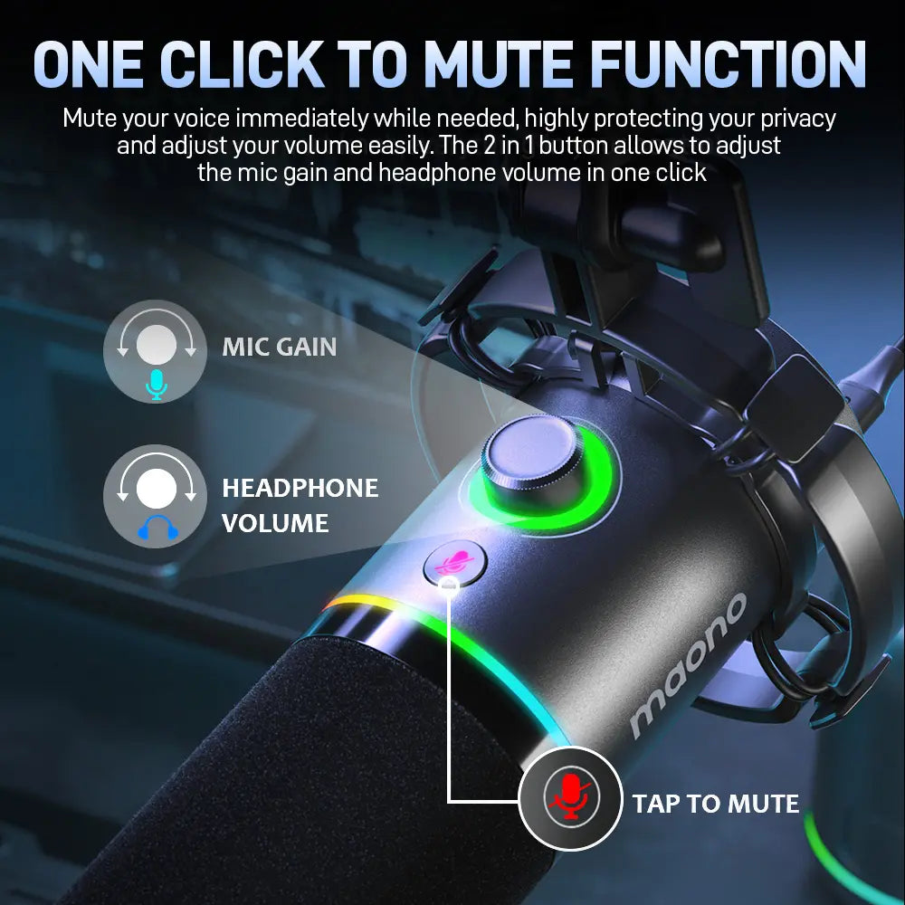Maono PD200X USB & XLR Desktop Audio Dynamic Gaming Mic, Set up with Boom Arm, Compatible with Computer/ Pc/Ps5/Smartphone,One-Click Mute,Noise Reduction and Headphone Jack, Ideal for Gamer, Streamer, Voice-Over, Recording, Podcasting & Singing.