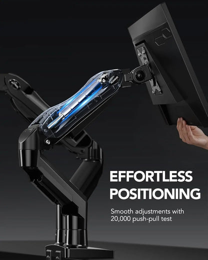 HUANUO Dual Monitor Stand, Fully Adjustable Gaming Monitor Desk Mount for 13–32″ Computer Screens, Full Motion VESA 75X75/100X100 with C-Clamp & Grommet Base, Each Arm Holds 4.4 to 19.8 Lbs