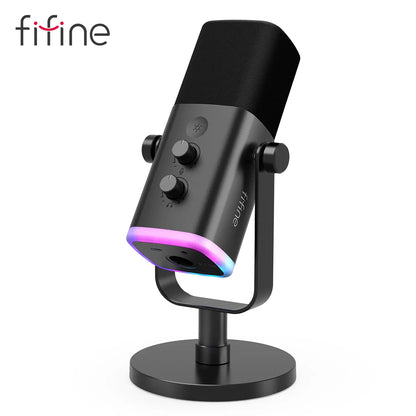 FIFINE AM8 XLR/USB Gaming Microphone for Podcast Recording, Dynamic RGB Mic with Quick Mute, Headphone Jack, Gain Knob, Volume Control, Desktop Mic for PC Gamer, XLR Mic for Audio Interface Mixer, for USB-C Smartphone
