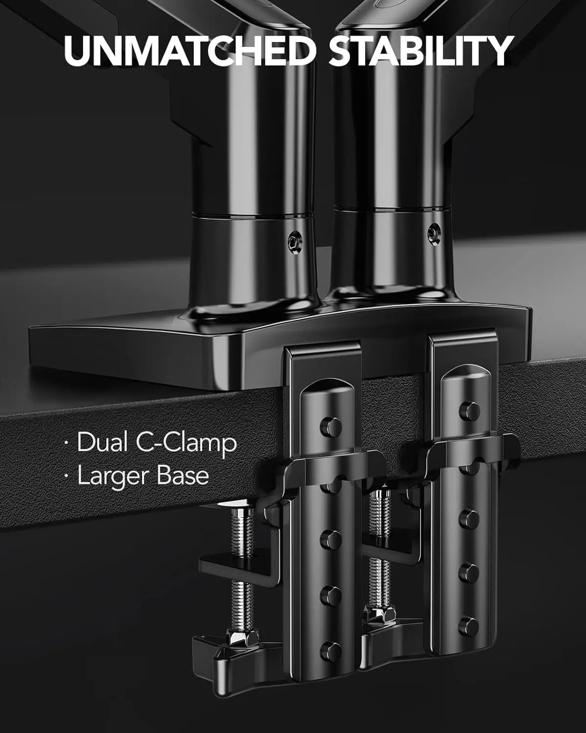 HUANUO Dual Monitor Stand, Fully Adjustable Gaming Monitor Desk Mount for 13–32″ Computer Screens, Full Motion VESA 75X75/100X100 with C-Clamp & Grommet Base, Each Arm Holds 4.4 to 19.8 Lbs