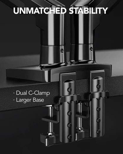 HUANUO Dual Monitor Stand, Fully Adjustable Gaming Monitor Desk Mount for 13–32″ Computer Screens, Full Motion VESA 75X75/100X100 with C-Clamp & Grommet Base, Each Arm Holds 4.4 to 19.8 Lbs