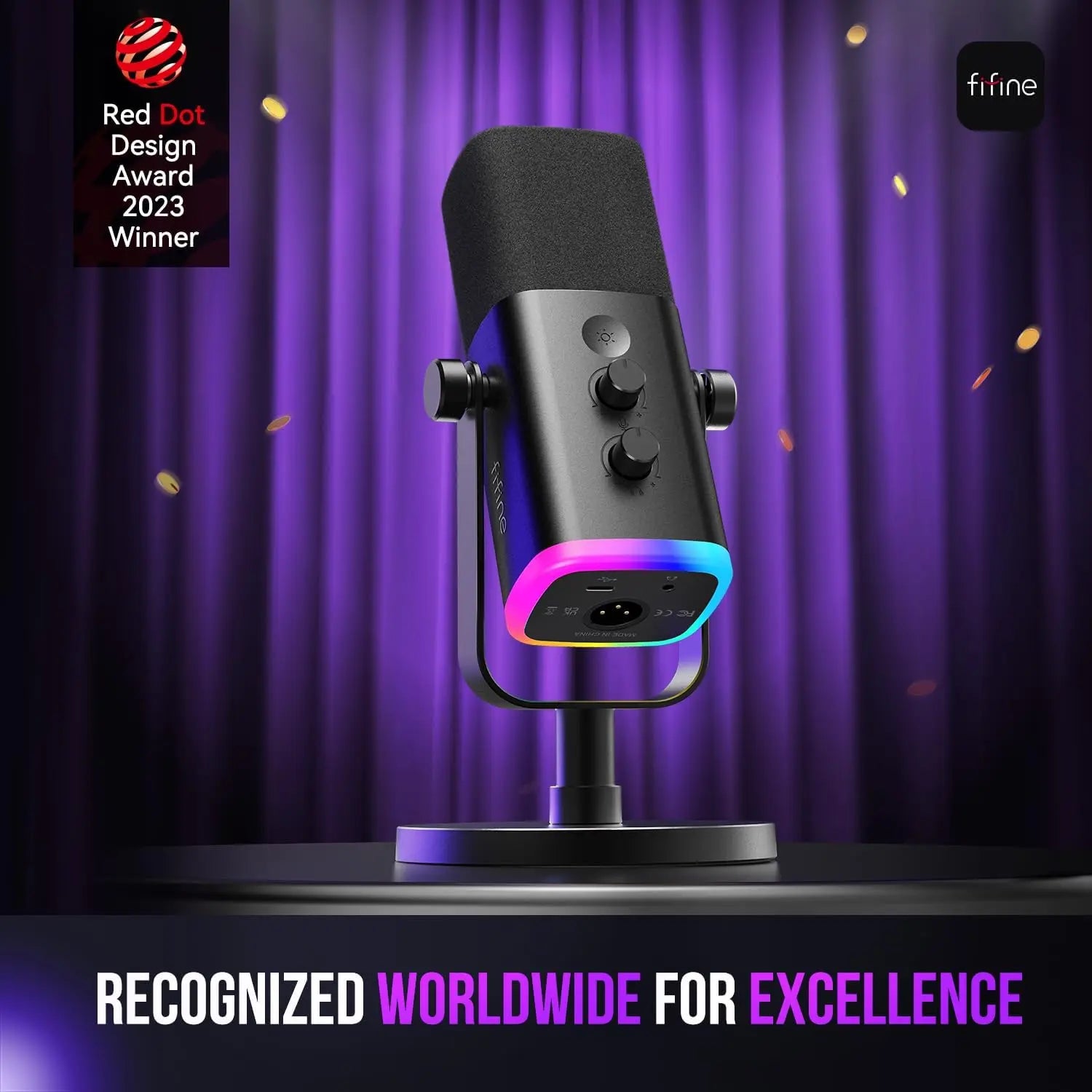 FIFINE AM8 XLR/USB Gaming Microphone for Podcast Recording, Dynamic RGB Mic with Quick Mute, Headphone Jack, Gain Knob, Volume Control, Desktop Mic for PC Gamer, XLR Mic for Audio Interface Mixer, for USB-C Smartphone