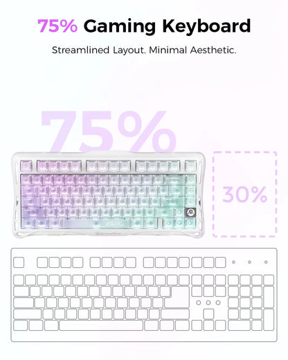 Gravastar Mercury K1 Lite Crystal Aurora 75% Mechanical Gaming Keyboard, 2.4Ghz/Bt/Wired Tri-Mode Wireless Keyboard, Gasket Hot Swappable Mechanical Keyboard, Pre-Lubed Linear Switches, RGB Backlit Summervibes