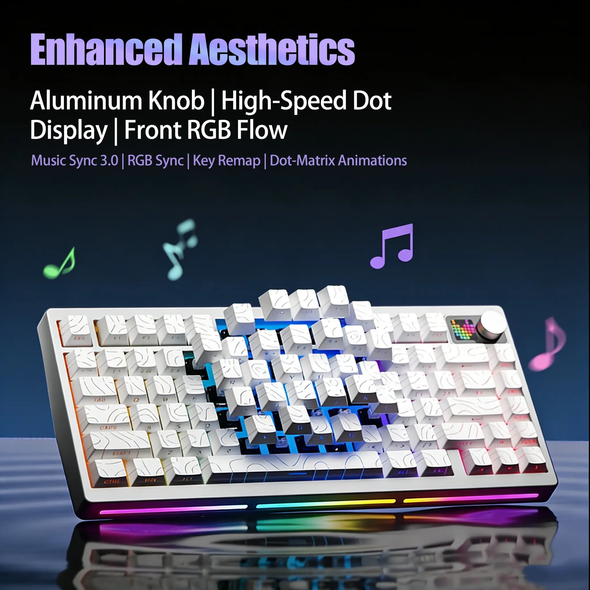 ELECFOX SPECTRA75 Mechanical Gaming Keyboard, Wireless Tri-Mode Connection, PBT Keycaps, RGB Backlight, LED Dot Matrix Display, Gasket Hot-Swappable, Multimedia Knob, Creamy Keyboard PC Accessories