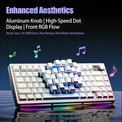 ELECFOX SPECTRA75 Mechanical Gaming Keyboard, Wireless Tri-Mode Connection, PBT Keycaps, RGB Backlight, LED Dot Matrix Display, Gasket Hot-Swappable, Multimedia Knob, Creamy Keyboard PC Accessories