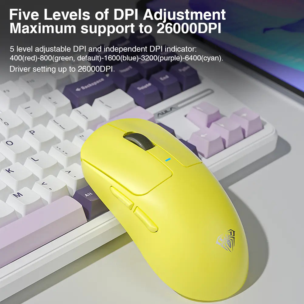 AULA SC680 Wireless Gaming Mouse, Tri-Mode 2.4G/BT5.0/USB-C Gaming Mouse, 10000 DPI Rechargeable Wireless Mouse, Gaming Mouse with 6 Programmable Buttons and Summer Anti-Slip Stickers, Office Desktop Laptop Accessories Ergonomic Mechanical Keyboard