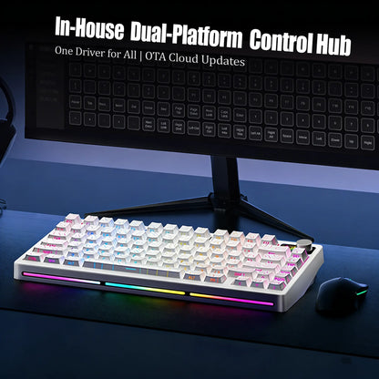 ELECFOX SPECTRA75 Mechanical Gaming Keyboard, Wireless Tri-Mode Connection, PBT Keycaps, RGB Backlight, LED Dot Matrix Display, Gasket Hot-Swappable, Multimedia Knob, Creamy Keyboard PC Accessories