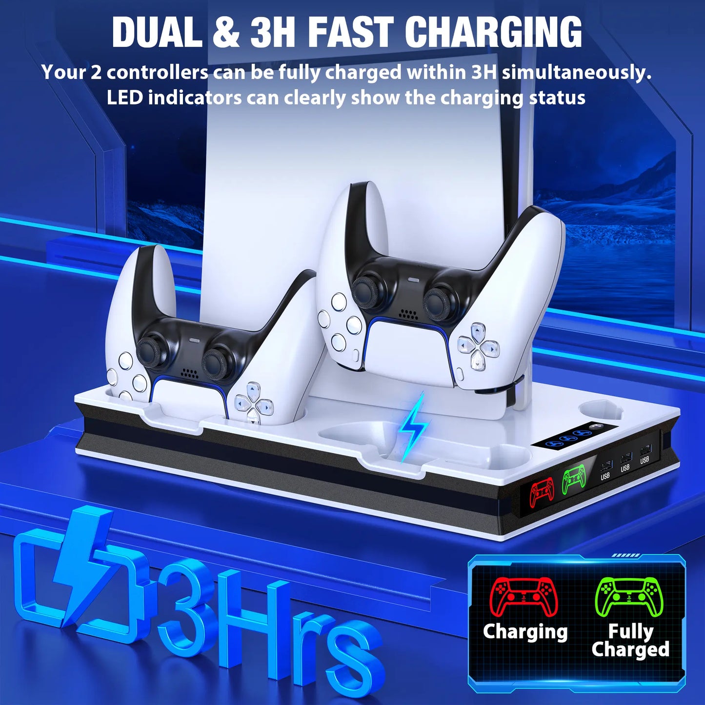 PS5 Stand Cooling Fan for PS5 Slim with PS5 Controller Charger,Beboncool PS5 Accessories,Ps5 Cooling Station for Playstation 5 Slim/Disc/Digital Editions & Playstation 5 Accessories-White Console Smartphone