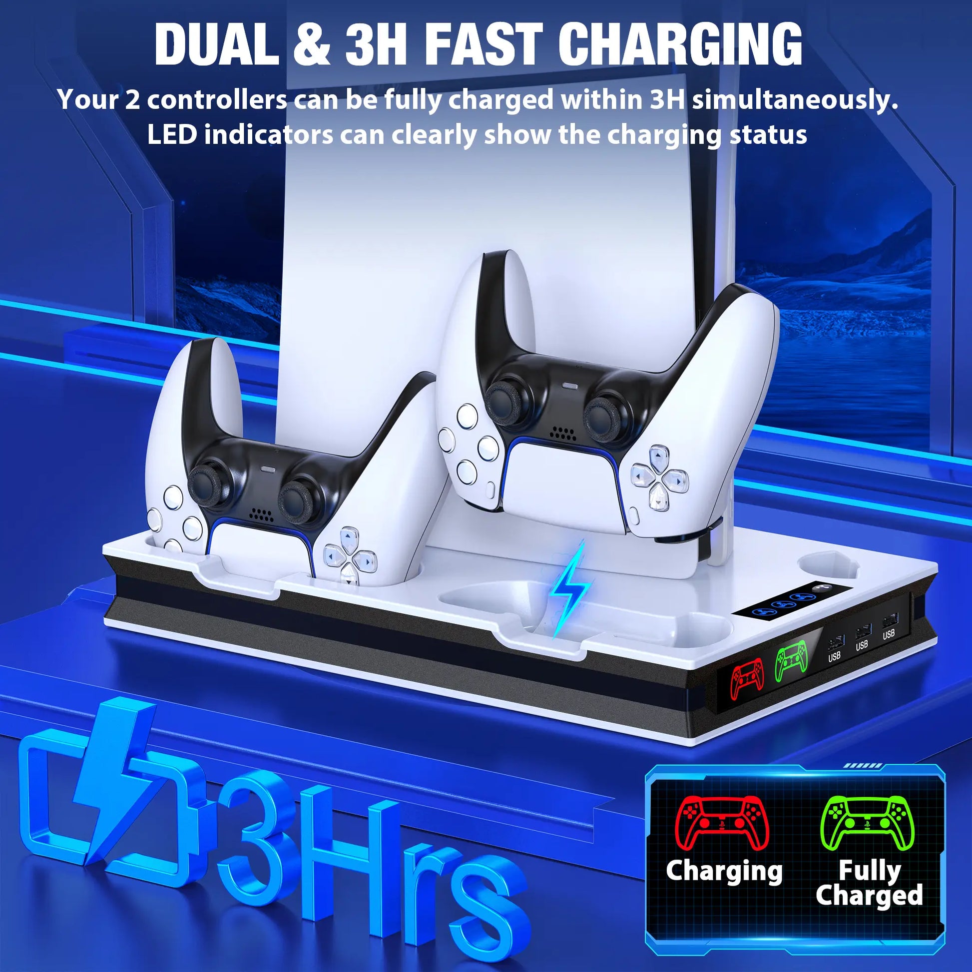 PS5 Stand Cooling Fan for PS5 Slim with PS5 Controller Charger,Beboncool PS5 Accessories,Ps5 Cooling Station for Playstation 5 Slim/Disc/Digital Editions & Playstation 5 Accessories-White Console Smartphone