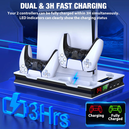PS5 Stand Cooling Fan for PS5 Slim with PS5 Controller Charger,Beboncool PS5 Accessories,Ps5 Cooling Station for Playstation 5 Slim/Disc/Digital Editions & Playstation 5 Accessories-White Console Smartphone