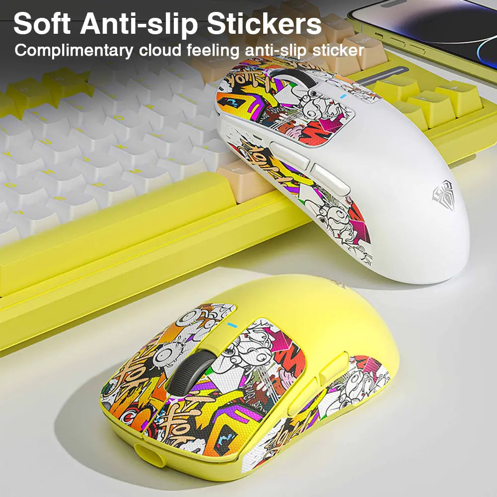 AULA SC680 Wireless Gaming Mouse, Tri-Mode 2.4G/BT5.0/USB-C Gaming Mouse, 10000 DPI Rechargeable Wireless Mouse, Gaming Mouse with 6 Programmable Buttons and Summer Anti-Slip Stickers, Office Desktop Laptop Accessories Ergonomic Mechanical Keyboard