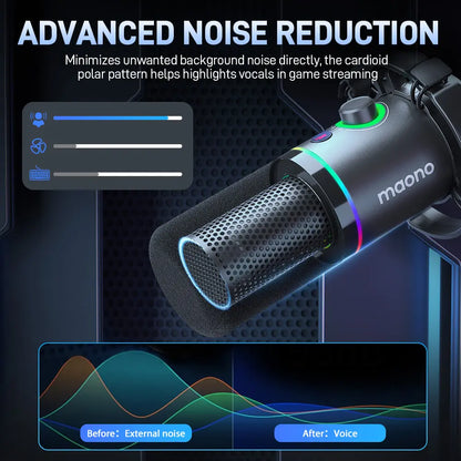 Maono PD200X USB & XLR Desktop Audio Dynamic Gaming Mic, Set up with Boom Arm, Compatible with Computer/ Pc/Ps5/Smartphone,One-Click Mute,Noise Reduction and Headphone Jack, Ideal for Gamer, Streamer, Voice-Over, Recording, Podcasting & Singing.