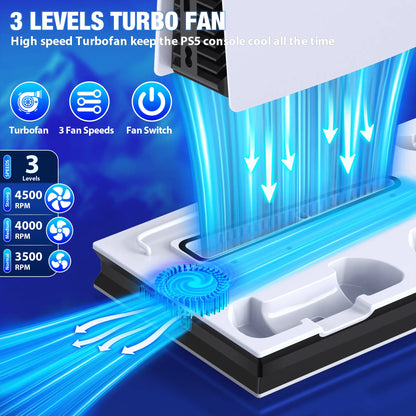 PS5 Stand Cooling Fan for PS5 Slim with PS5 Controller Charger,Beboncool PS5 Accessories,Ps5 Cooling Station for Playstation 5 Slim/Disc/Digital Editions & Playstation 5 Accessories-White Console Smartphone