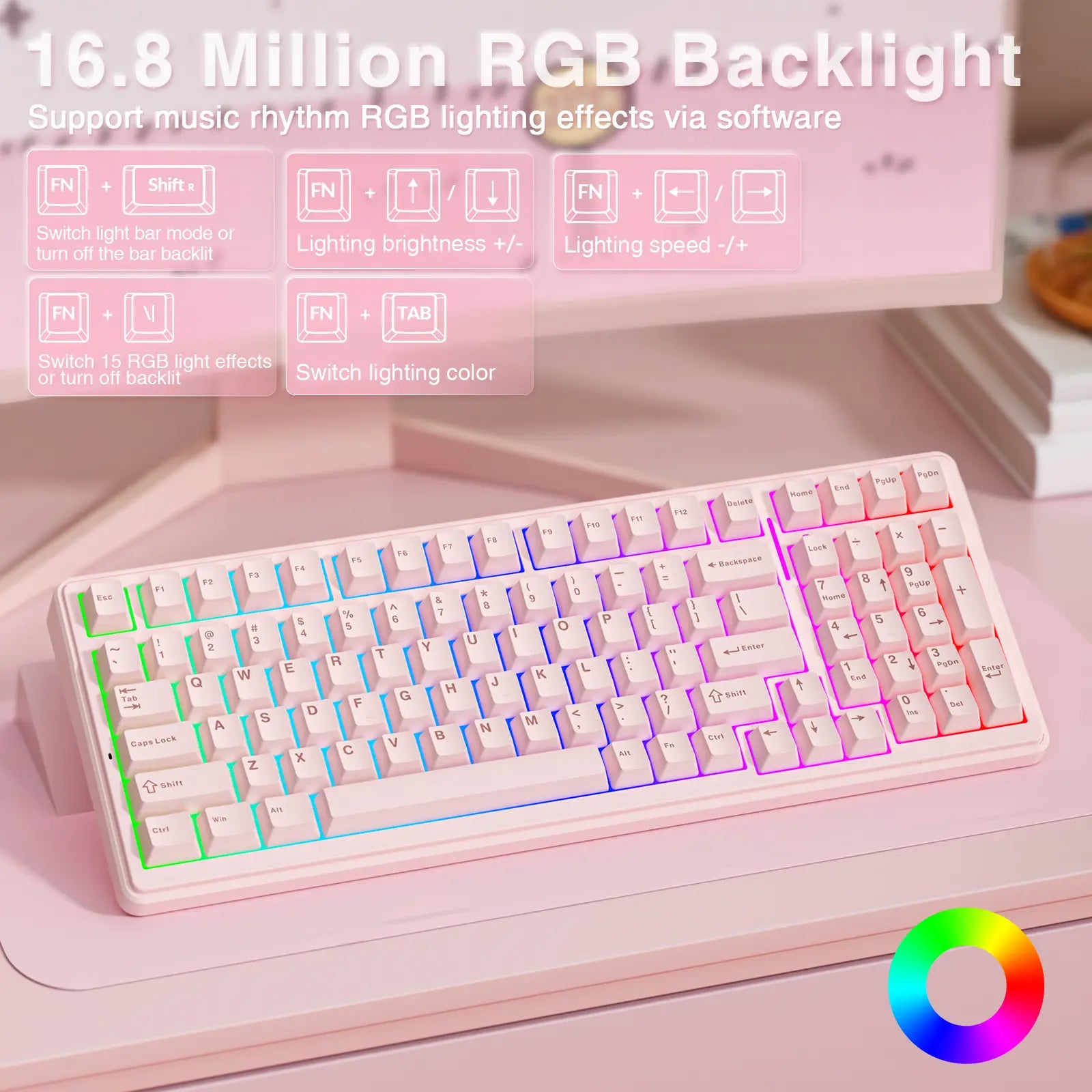 [Silent] AULA F99 Wireless Mechanical Silent Keyboard with Numpad Tri-Mode Bt5.0/2.4Ghz/Usb-C Gasket Hot Swappable RGB Backlit Pre-Lubed Linear Switch Creamy Gaming Keyboard Light Pink