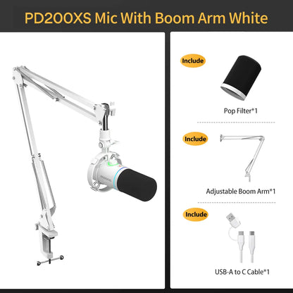 Maono PD200X USB & XLR Desktop Audio Dynamic Gaming Mic, Set up with Boom Arm, Compatible with Computer/ Pc/Ps5/Smartphone,One-Click Mute,Noise Reduction and Headphone Jack, Ideal for Gamer, Streamer, Voice-Over, Recording, Podcasting & Singing.