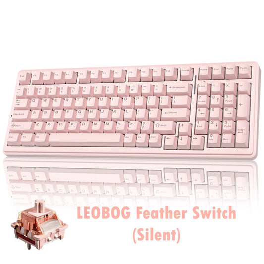 [Silent] AULA F99 Wireless Mechanical Silent Keyboard with Numpad Tri-Mode Bt5.0/2.4Ghz/Usb-C Gasket Hot Swappable RGB Backlit Pre-Lubed Linear Switch Creamy Gaming Keyboard Light Pink
