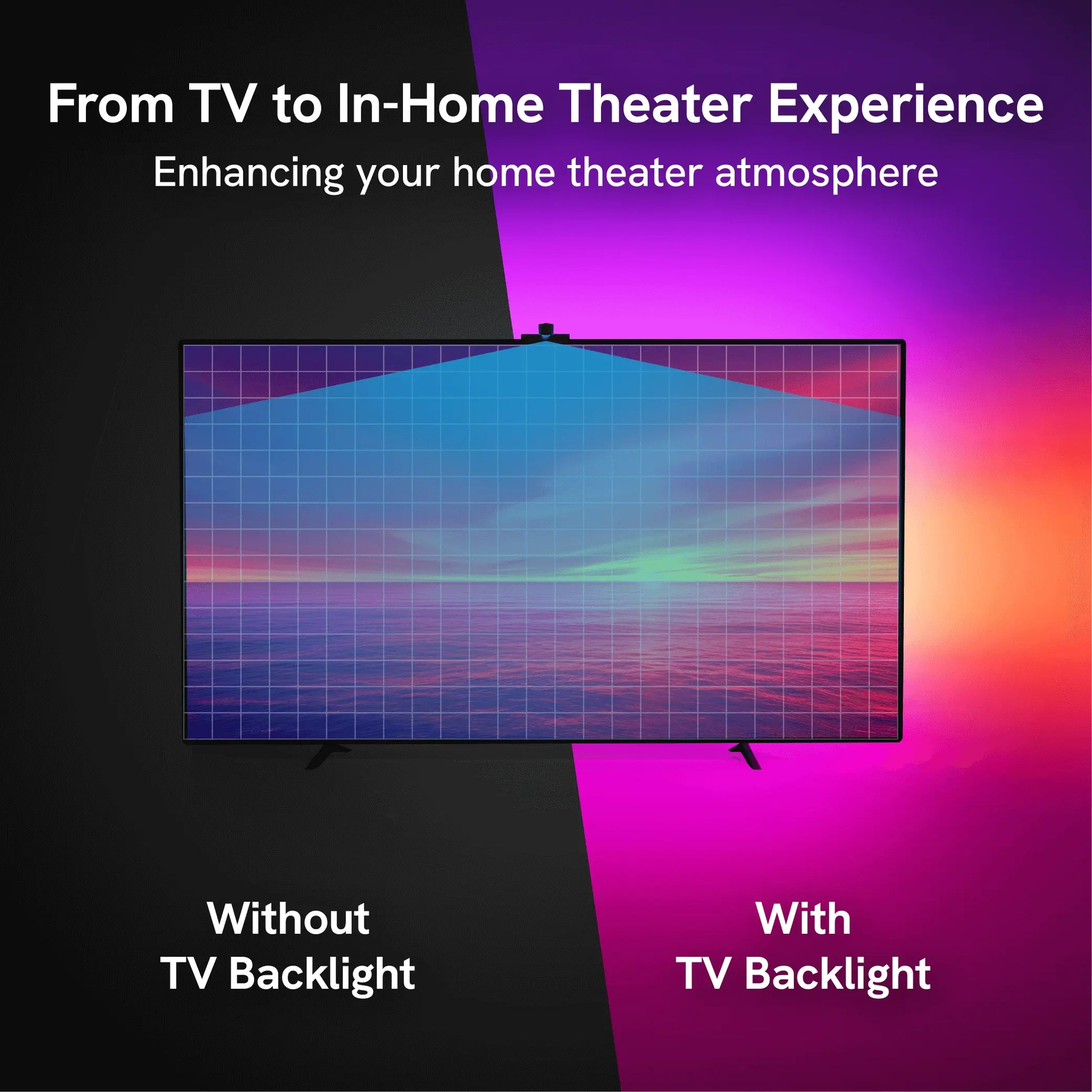 Aura TV Backlight for 50-85In TV LED Light Strip with Color Sync Technology for Immersive TV Light Adjustable RGBIC Lighting Music Visualizer App Control Customizable Scenes