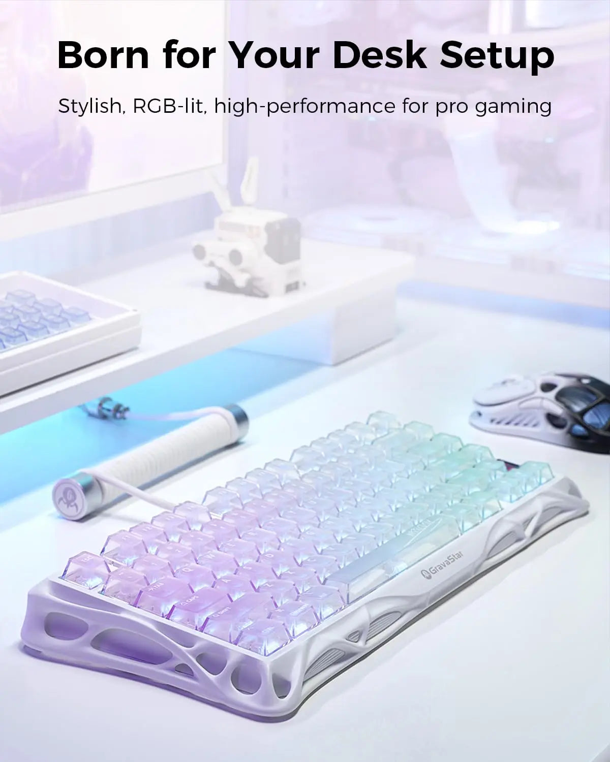 Gravastar Mercury K1 Lite Crystal Aurora 75% Mechanical Gaming Keyboard, 2.4Ghz/Bt/Wired Tri-Mode Wireless Keyboard, Gasket Hot Swappable Mechanical Keyboard, Pre-Lubed Linear Switches, RGB Backlit Summervibes