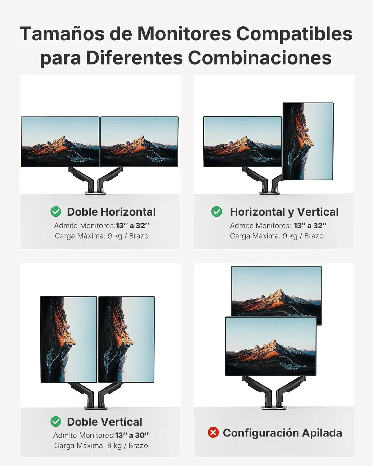 HUANUO Dual Monitor Stand, Fully Adjustable Gaming Monitor Desk Mount for 13–32″ Computer Screens, Full Motion VESA 75X75/100X100 with C-Clamp & Grommet Base, Each Arm Holds 4.4 to 19.8 Lbs