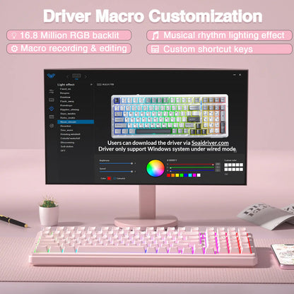 [Silent] AULA F99 Wireless Mechanical Silent Keyboard with Numpad Tri-Mode Bt5.0/2.4Ghz/Usb-C Gasket Hot Swappable RGB Backlit Pre-Lubed Linear Switch Creamy Gaming Keyboard Light Pink