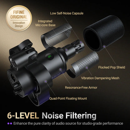 FIFINE K688 Neo USB/XLR Podcast Microphone – Dynamic Pro Mic, Mute & Monitor for Streaming, Gaming, Vocal & Music Recording Audio, for PC USB-C Smartphone Mixer, Boom Arm