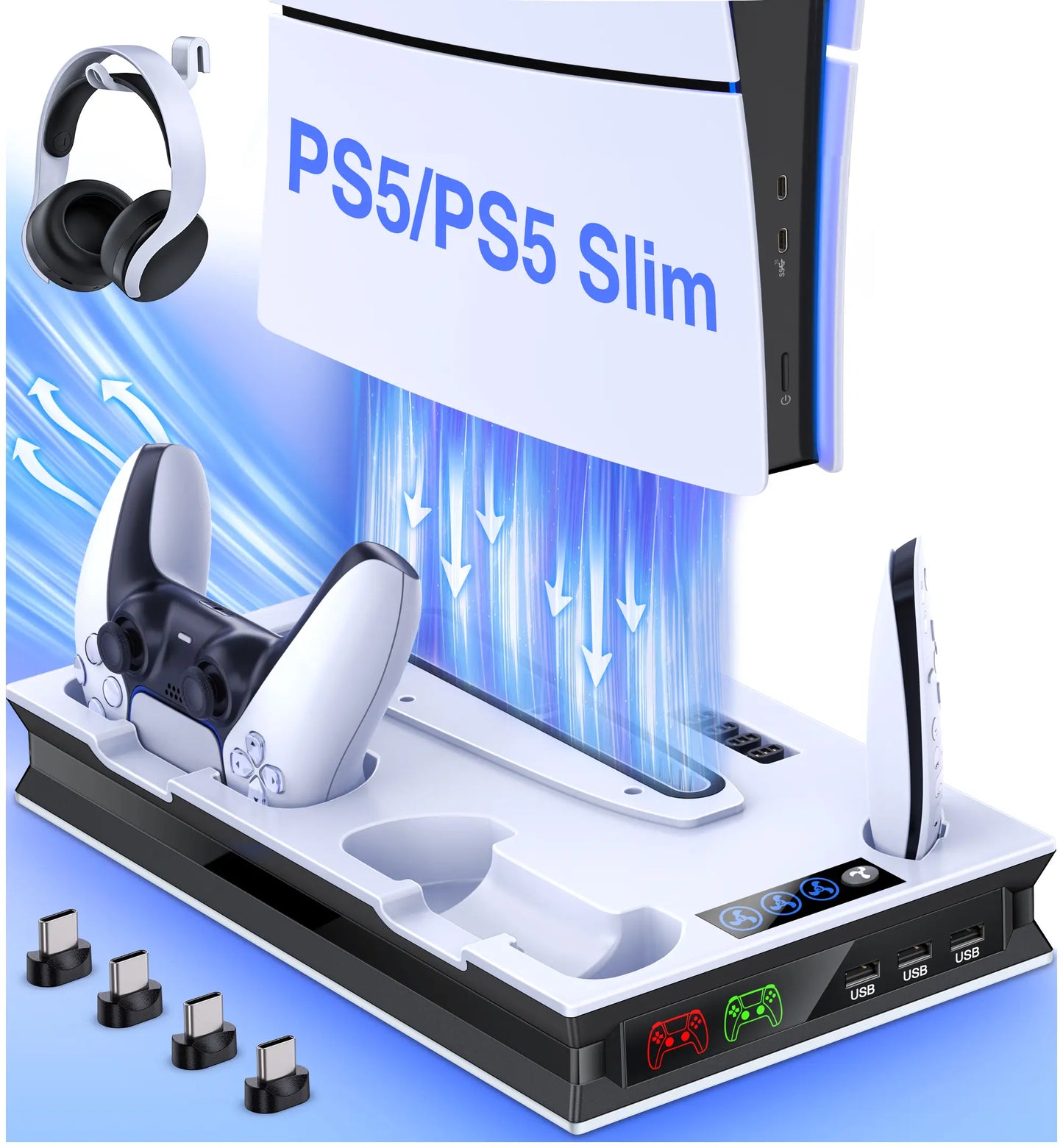 PS5 Stand Cooling Fan for PS5 Slim with PS5 Controller Charger,Beboncool PS5 Accessories,Ps5 Cooling Station for Playstation 5 Slim/Disc/Digital Editions & Playstation 5 Accessories-White Console Smartphone