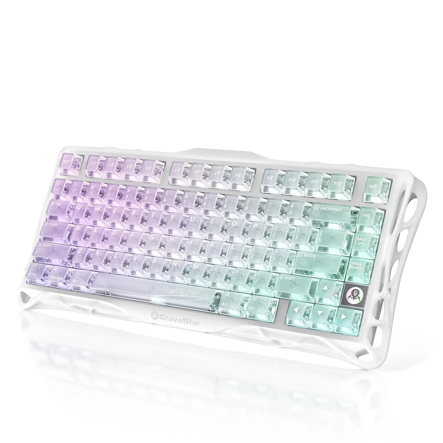Gravastar Mercury K1 Lite Crystal Aurora 75% Mechanical Gaming Keyboard, 2.4Ghz/Bt/Wired Tri-Mode Wireless Keyboard, Gasket Hot Swappable Mechanical Keyboard, Pre-Lubed Linear Switches, RGB Backlit Summervibes
