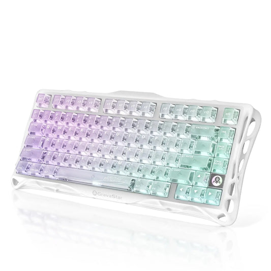 Gravastar Mercury K1 Lite Crystal Aurora 75% Mechanical Gaming Keyboard, 2.4Ghz/Bt/Wired Tri-Mode Wireless Keyboard, Gasket Hot Swappable Mechanical Keyboard, Pre-Lubed Linear Switches, RGB Backlit Summervibes