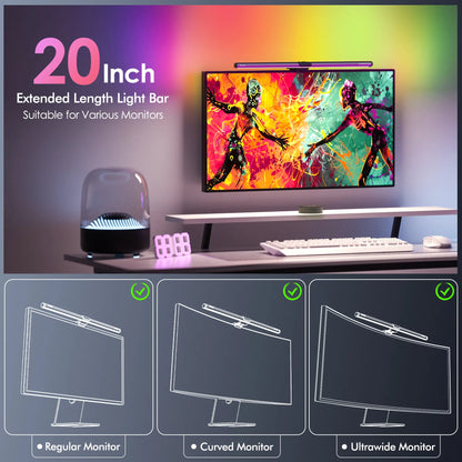 Quntis Monitor Light Gamezone Series RGB Backlight, Desk Setup Gaming Livestreaming Accessories, for Flat/Curved/Ultrawide Monitor - 216 (20Inch) Dimmable Video Lighting