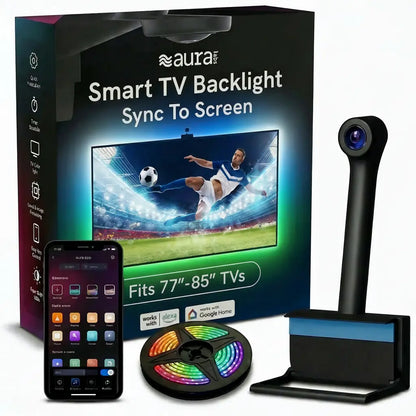 Aura TV Backlight for 50-85In TV LED Light Strip with Color Sync Technology for Immersive TV Light Adjustable RGBIC Lighting Music Visualizer App Control Customizable Scenes