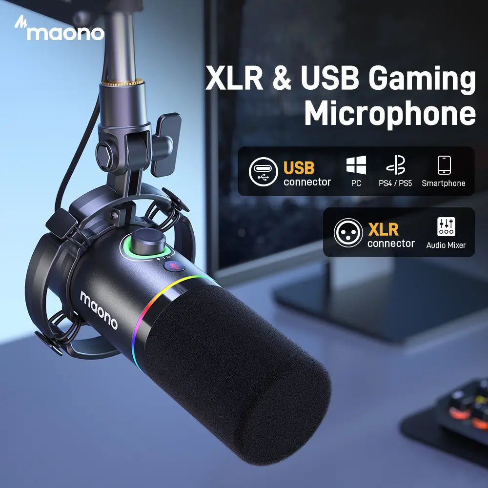 Maono PD200X USB & XLR Desktop Audio Dynamic Gaming Mic, Set up with Boom Arm, Compatible with Computer/ Pc/Ps5/Smartphone,One-Click Mute,Noise Reduction and Headphone Jack, Ideal for Gamer, Streamer, Voice-Over, Recording, Podcasting & Singing.