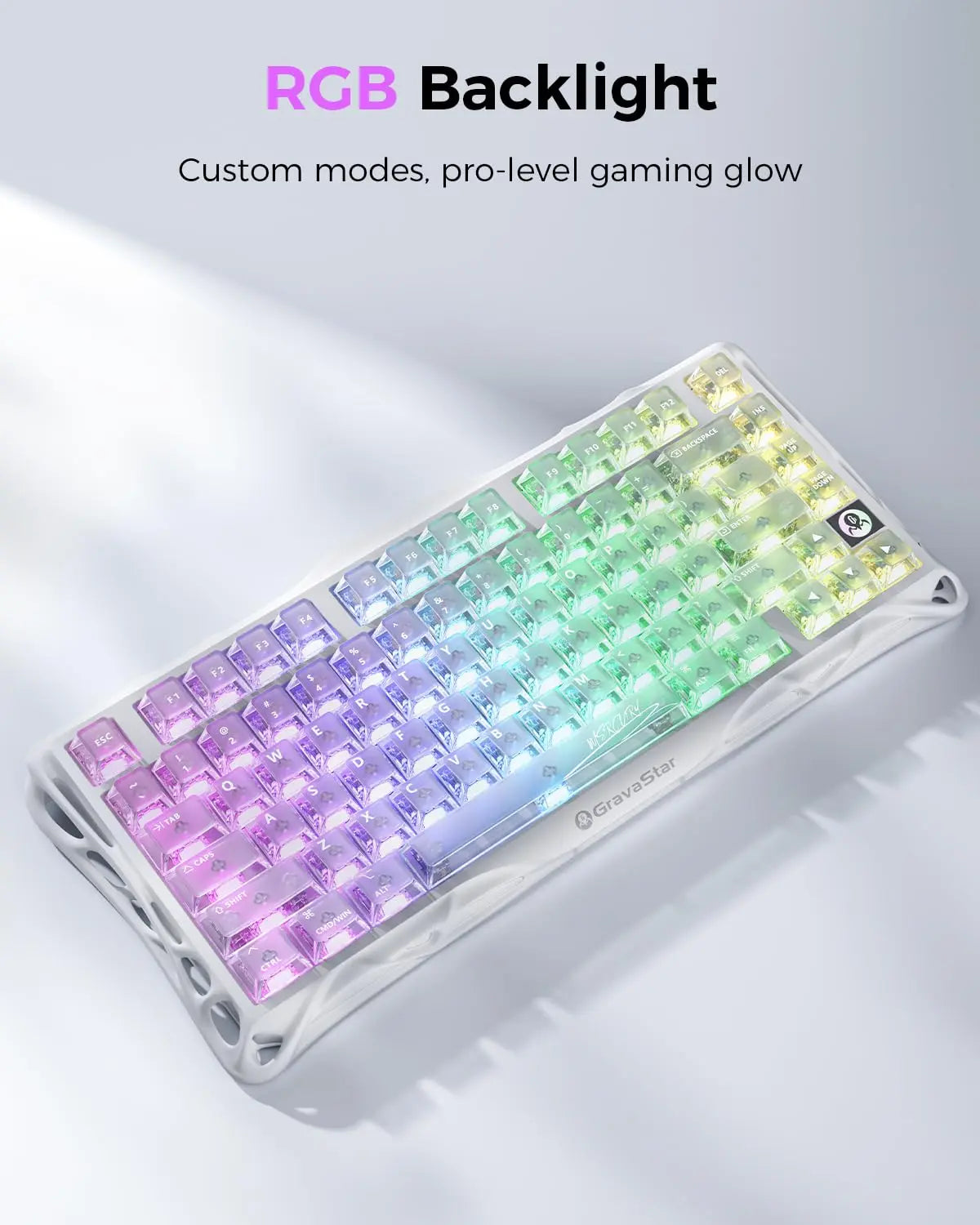 Gravastar Mercury K1 Lite Crystal Aurora 75% Mechanical Gaming Keyboard, 2.4Ghz/Bt/Wired Tri-Mode Wireless Keyboard, Gasket Hot Swappable Mechanical Keyboard, Pre-Lubed Linear Switches, RGB Backlit Summervibes