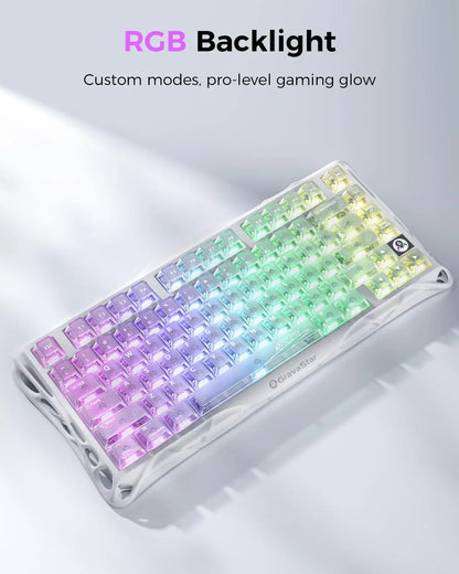 Gravastar Mercury K1 Lite Crystal Aurora 75% Mechanical Gaming Keyboard, 2.4Ghz/Bt/Wired Tri-Mode Wireless Keyboard, Gasket Hot Swappable Mechanical Keyboard, Pre-Lubed Linear Switches, RGB Backlit Summervibes
