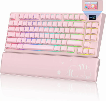 Womier Sk80 Pro Kanagawa Themed 75% Wireless Mechanical Keyboard with Multimedia Display with RGB