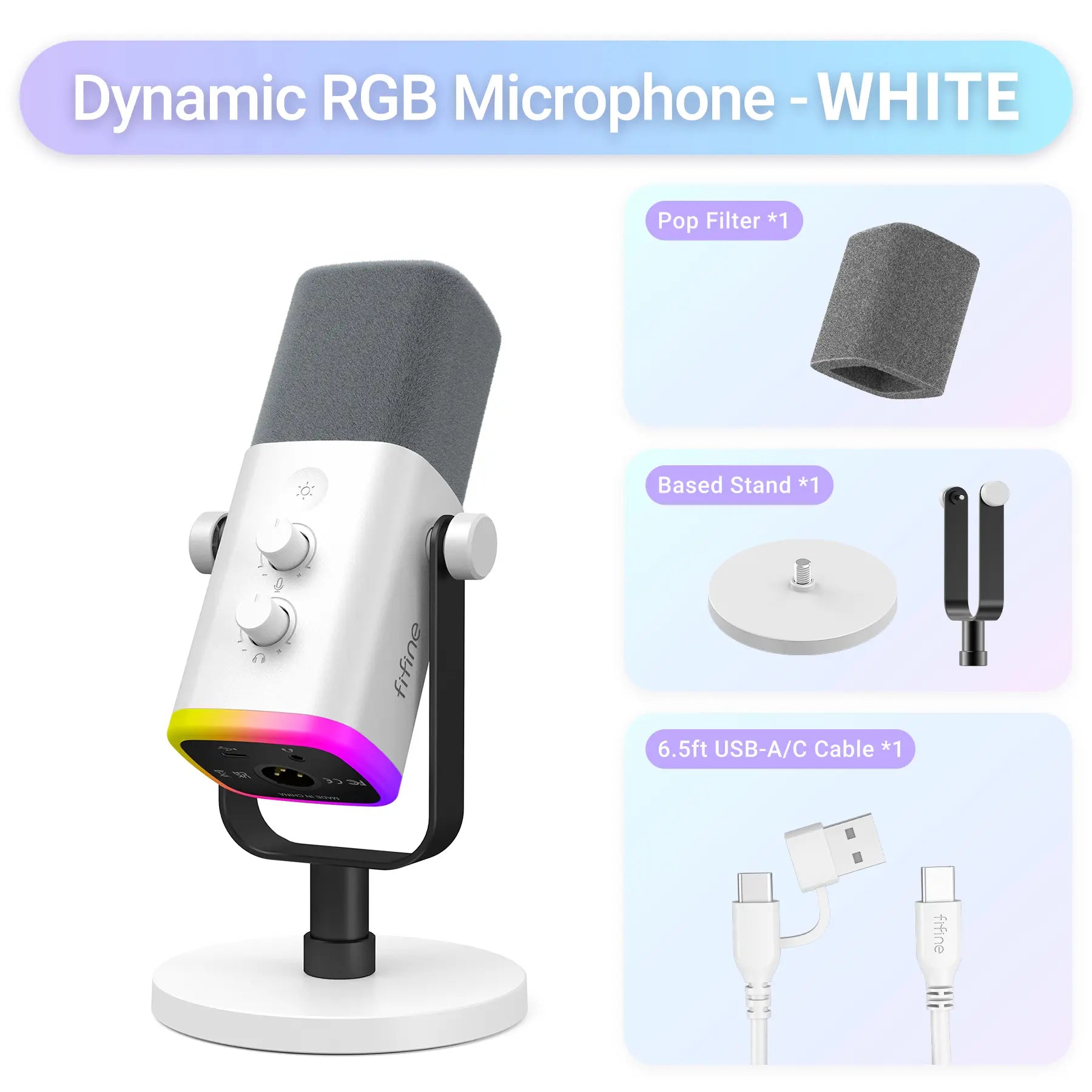 FIFINE AM8 XLR/USB Gaming Microphone for Podcast Recording, Dynamic RGB Mic with Quick Mute, Headphone Jack, Gain Knob, Volume Control, Desktop Mic for PC Gamer, XLR Mic for Audio Interface Mixer, for USB-C Smartphone