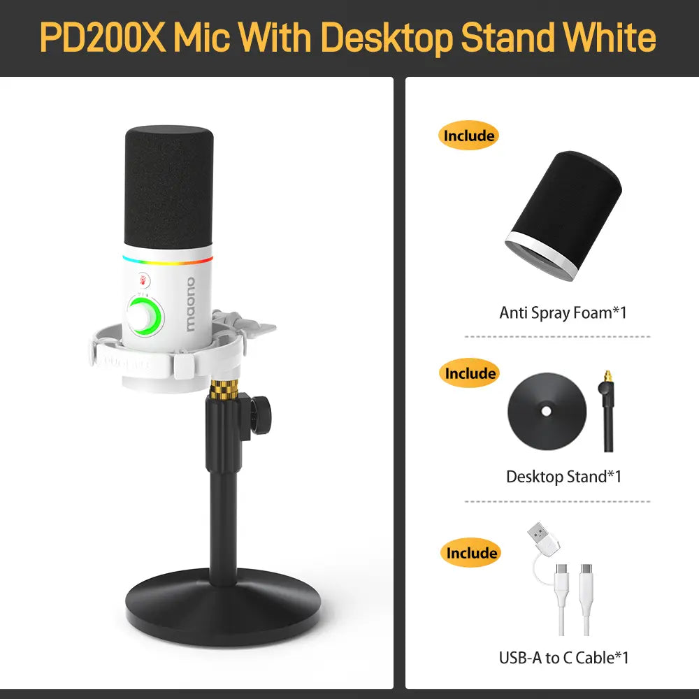 Maono PD200X USB & XLR Desktop Audio Dynamic Gaming Mic, Set up with Boom Arm, Compatible with Computer/ Pc/Ps5/Smartphone,One-Click Mute,Noise Reduction and Headphone Jack, Ideal for Gamer, Streamer, Voice-Over, Recording, Podcasting & Singing.