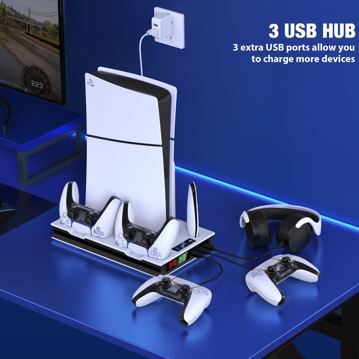 PS5 Stand Cooling Fan for PS5 Slim with PS5 Controller Charger,Beboncool PS5 Accessories,Ps5 Cooling Station for Playstation 5 Slim/Disc/Digital Editions & Playstation 5 Accessories-White Console Smartphone