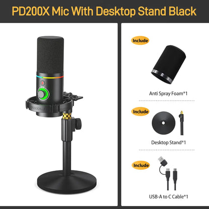 Maono PD200X USB & XLR Desktop Audio Dynamic Gaming Mic, Set up with Boom Arm, Compatible with Computer/ Pc/Ps5/Smartphone,One-Click Mute,Noise Reduction and Headphone Jack, Ideal for Gamer, Streamer, Voice-Over, Recording, Podcasting & Singing.